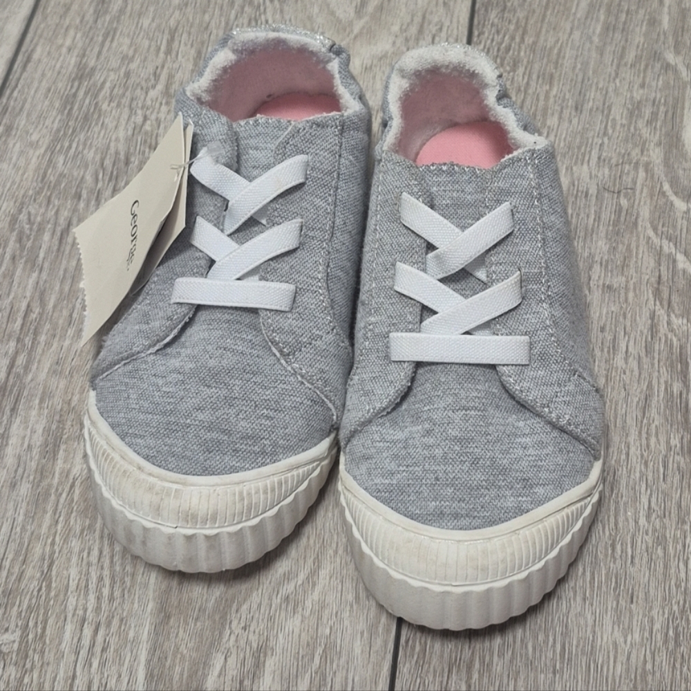 Toddler Girls Gray With Glitter Canvas Slip-On Sneakers with Faux Laces